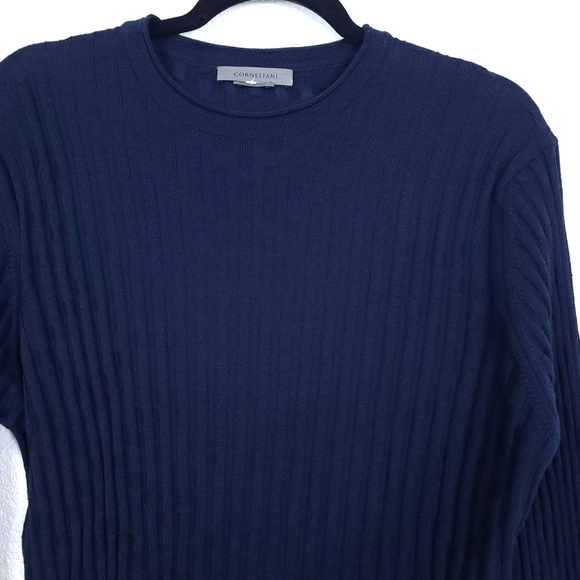 Corneliani Men's Virgin Wool Ribbed Navy Blue Jumper Sweater - Picture 10 of 15